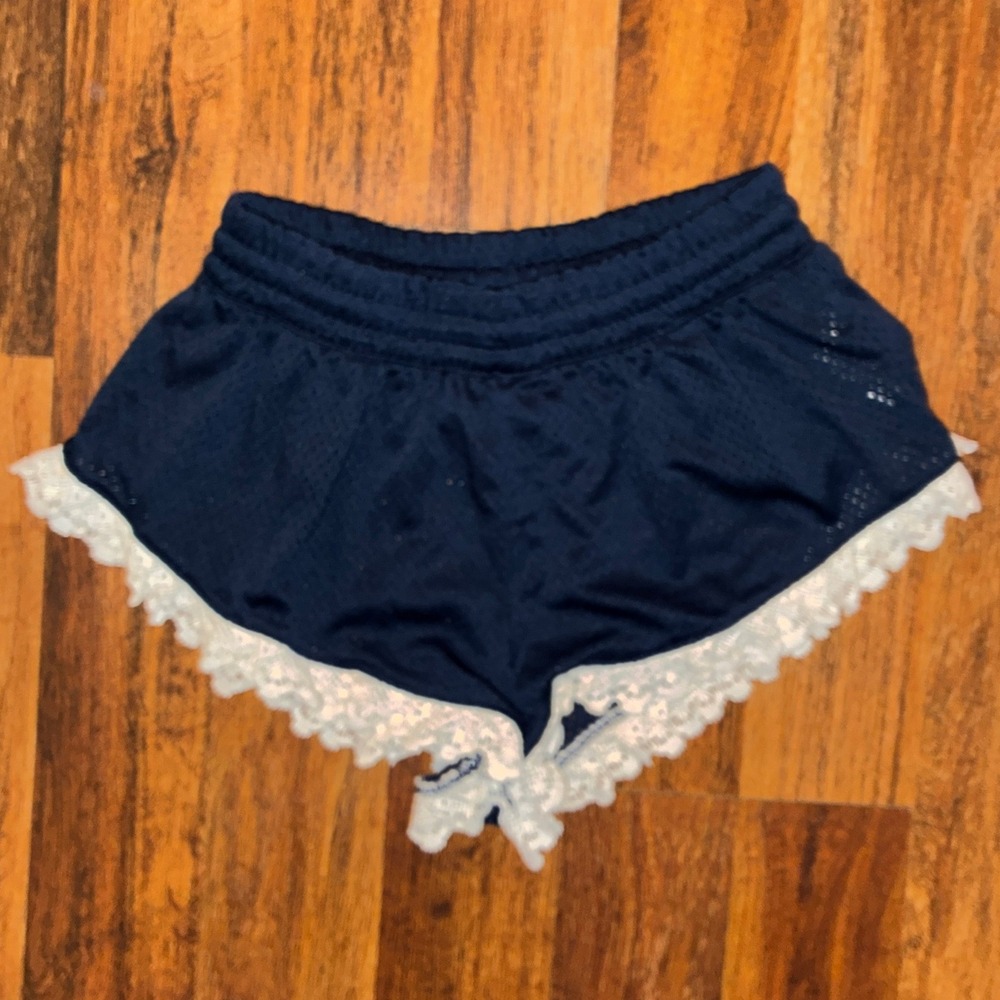 Free People Movement Navy Blue Mesh Lace Trim Running Shorts Small FP Movement